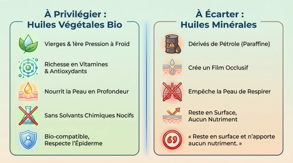 comparatif huiles végétales bio pour le massage et huiles minérales